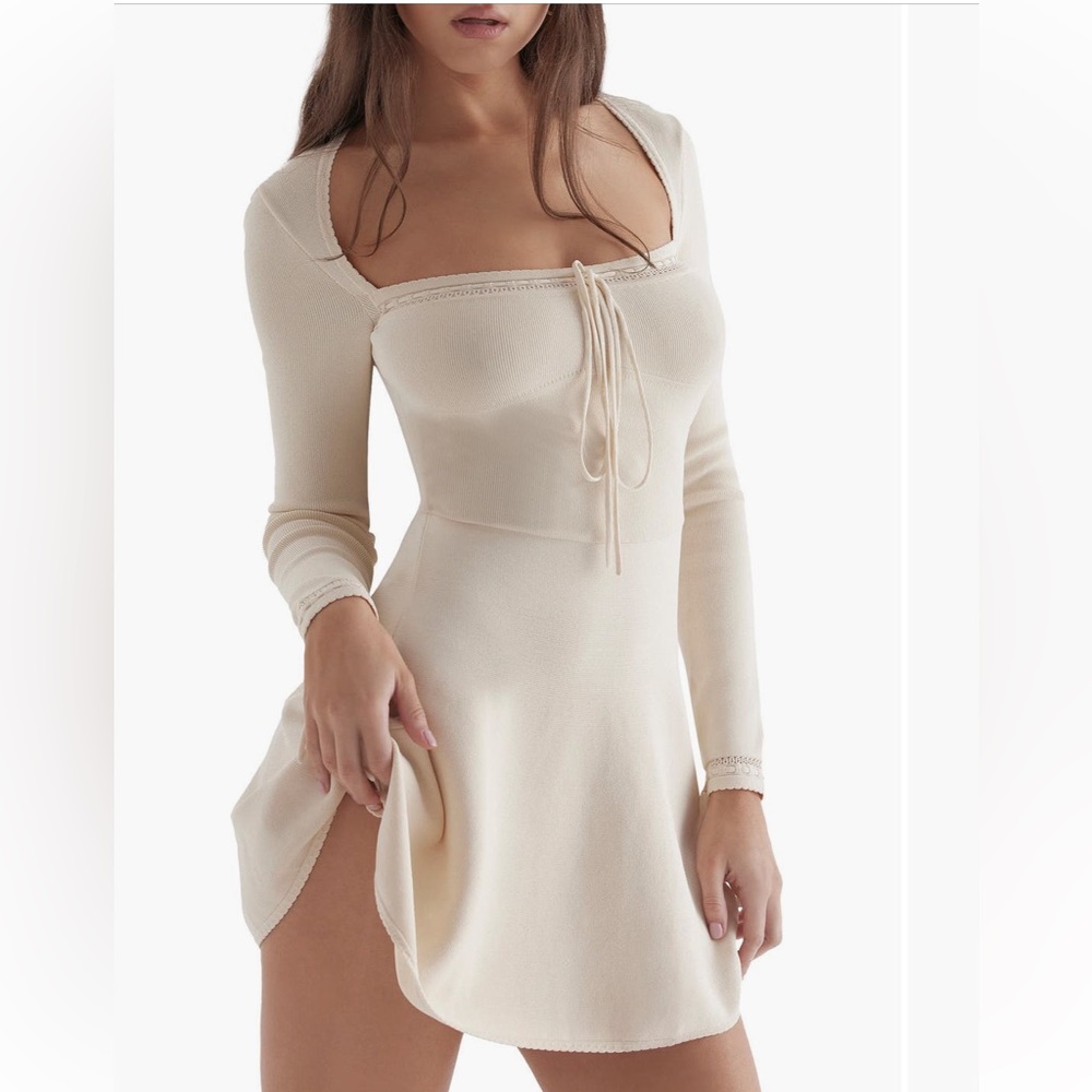House of CB Caprice Knit Cream Long Sleeve Dress